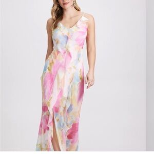 Pink and Blue Sleeveless V-Neck Maxi Sundress